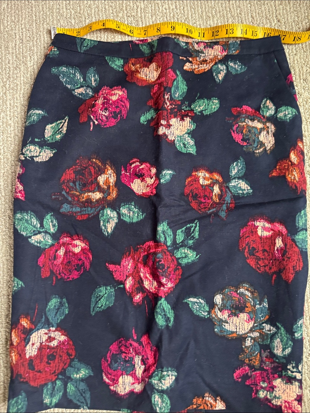 Merona Navy Floral Pencil Skirt with Red & Green Roses